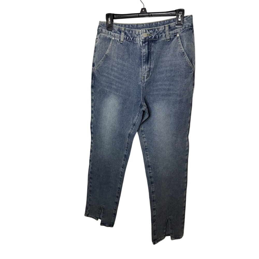Commense Jeans Womens L Light Wash High Rise Straight Leg Split Hem Denim‎